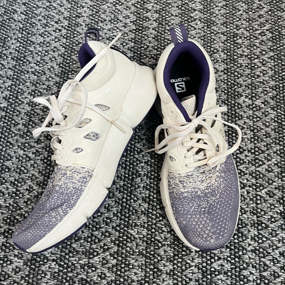 Salomon Predict SOC 2 Running Shoes White Purple Knit Sneakers US 10